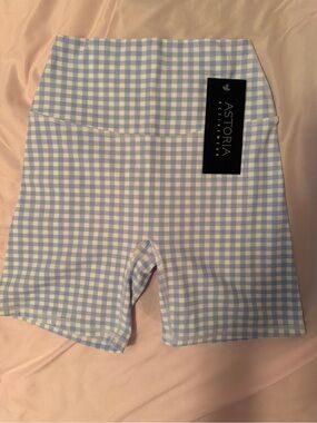 Astoria Activewear Light Blue Gingham High-Rise Bike Shorts